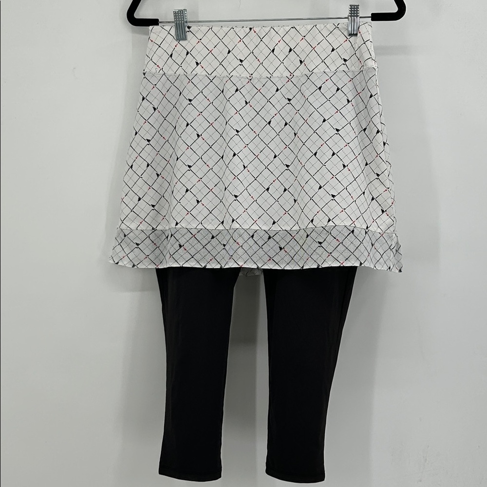 Sansoleil UV 50 Skirt Leggings White Black Check Golf Pickleball Size Small